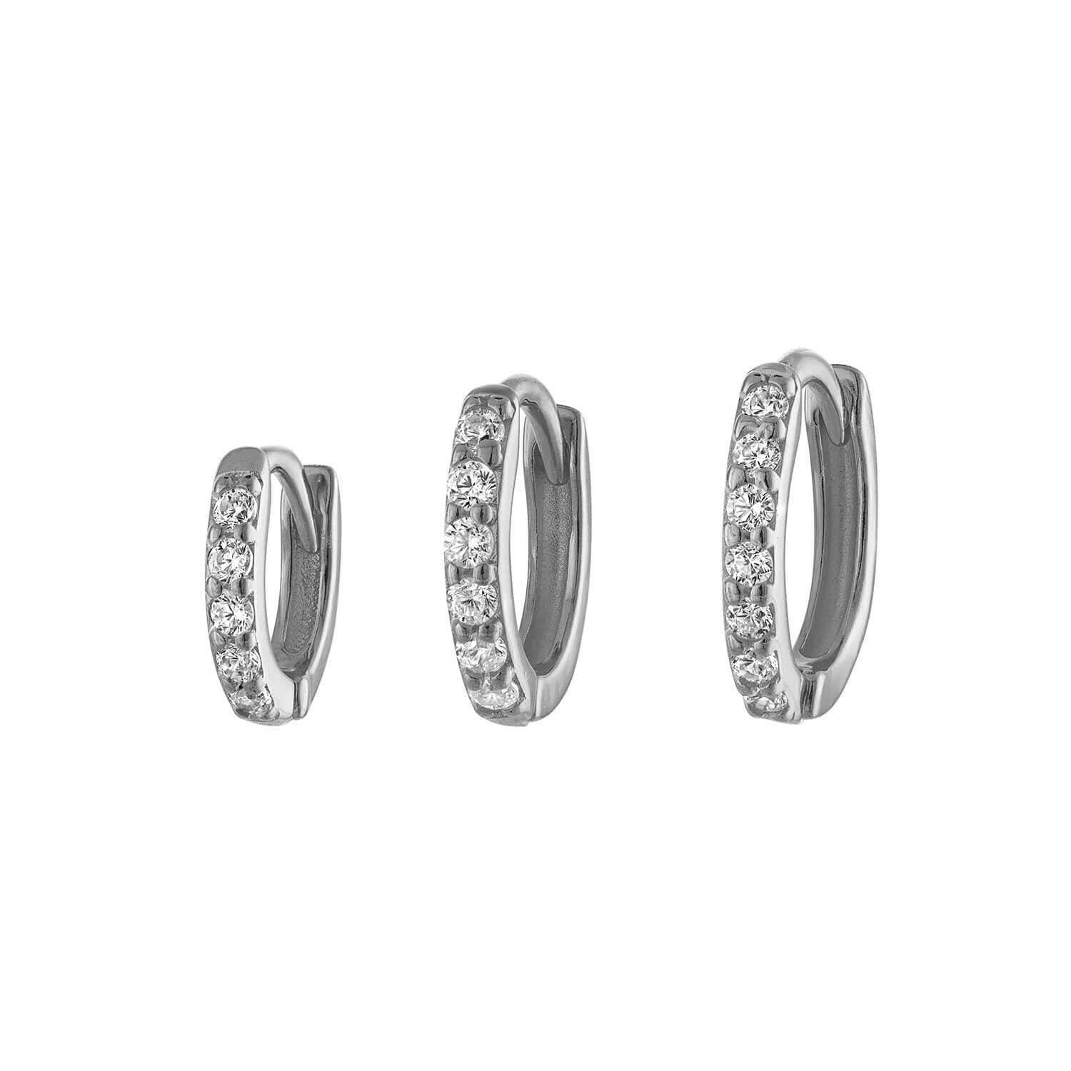 3 Set Pave Huggies Silver