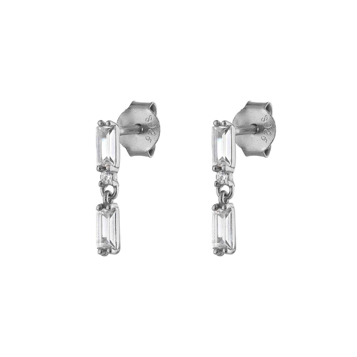 Double Baguette Stud Silver